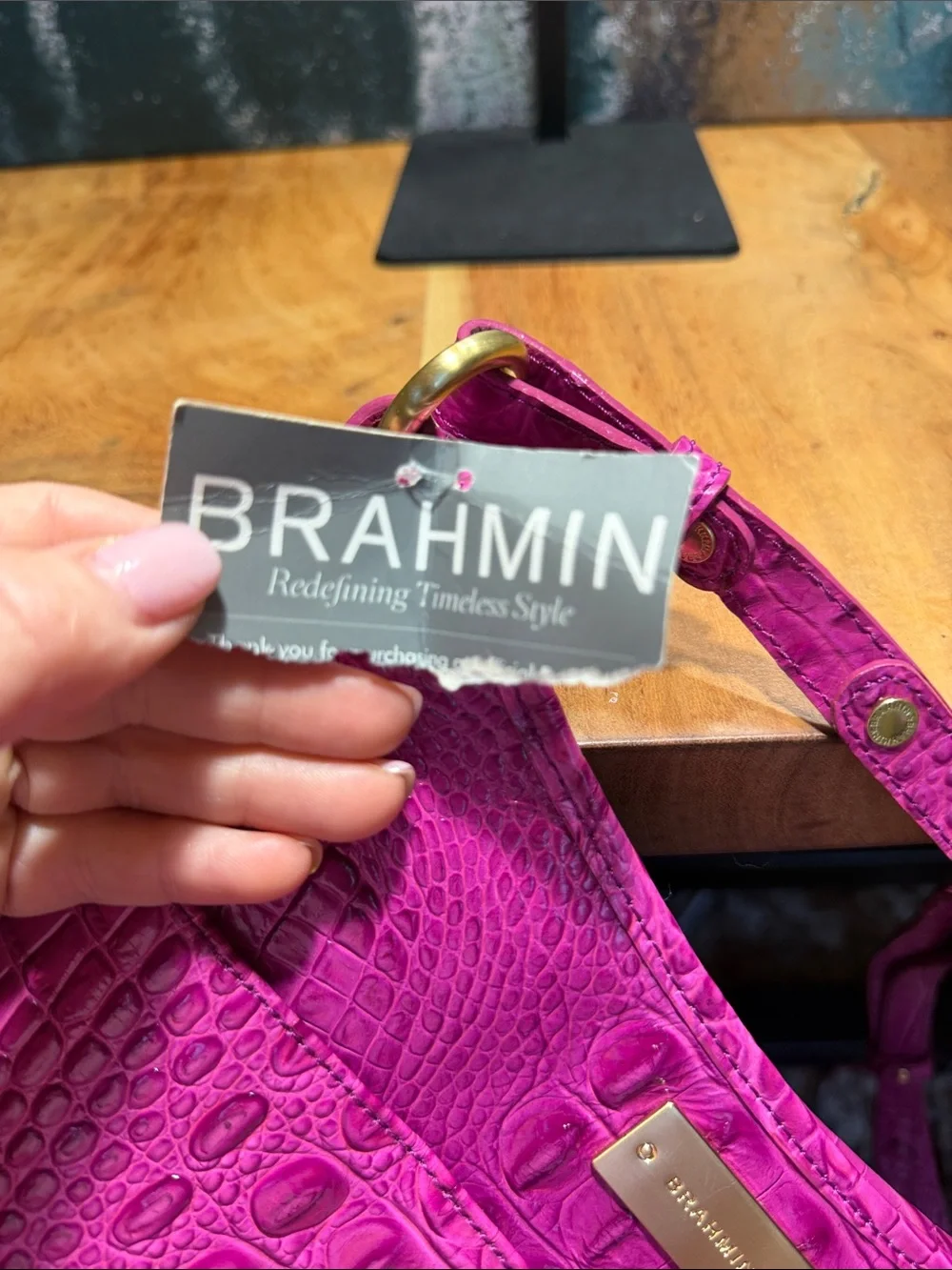 Brahmin Barbiecore Jody Hot Pink Melbourne Croc Leather Crossbody Bag